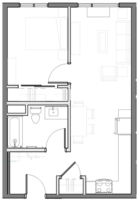 a black and white floor plan of 1 bedroom 1 bathroom apartment home