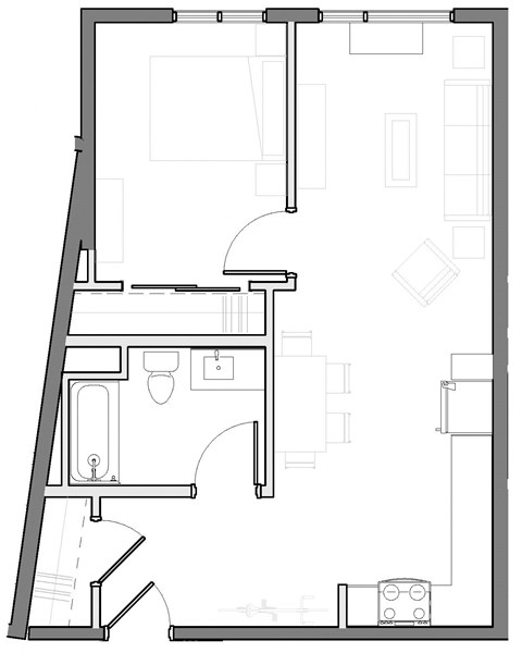 a black and white floor plan of 1 bedroom 1 bathroom apartment home