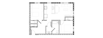 a black and white floor plan of 2 bedroom 1 bathroom apartment home