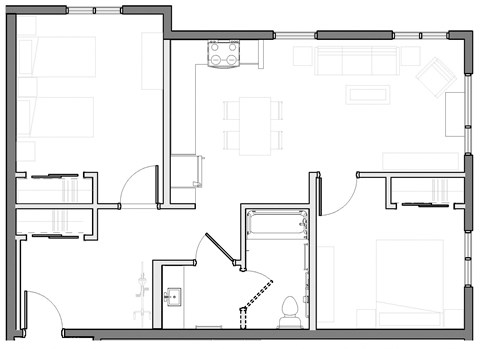 a black and white floor plan of 2 bedroom 1 bathroom apartment home