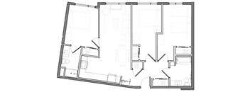 a black and white floor plan of a 3 bedroom 2 bathroom apartment home