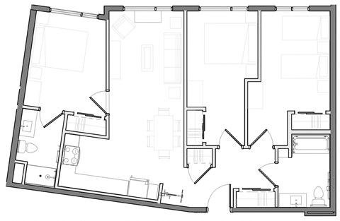a black and white floor plan of a 3 bedroom 2 bathroom apartment home