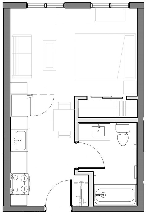 a floor plan of a studio apartment