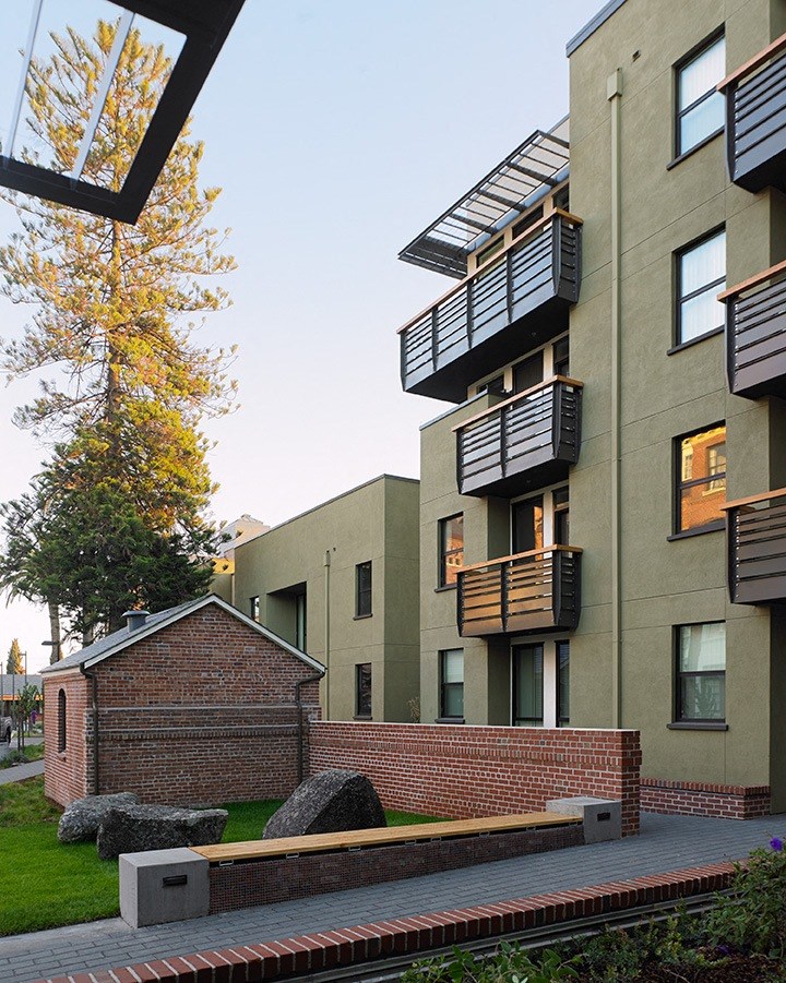 a view of the balconies on a modern apartment building