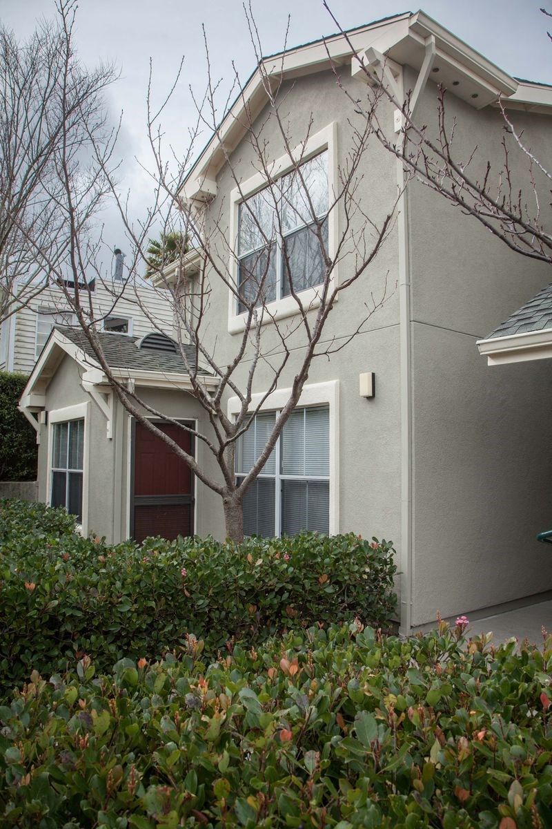 a white house with a tree in front of it
