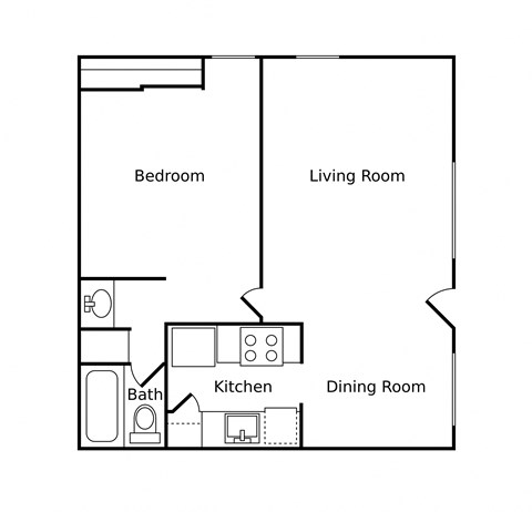 a floor plan of a studio apartment with a bedroom and a living room