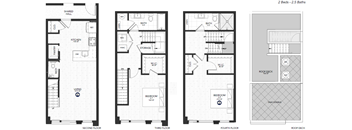 four different floor plans of a modern apartment