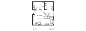 A black and white image of a floor plan for a 558 sq ft unit.