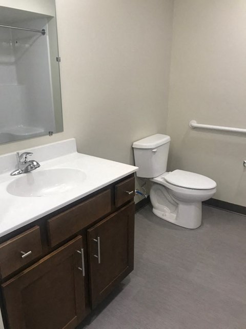 A white toilet sits next to a sink in a bathroom.