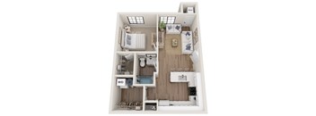 a 1 bedroom floor plan with a bathroom and a living room