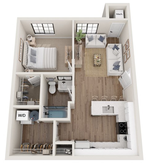 a 1 bedroom floor plan with a bathroom and a living room