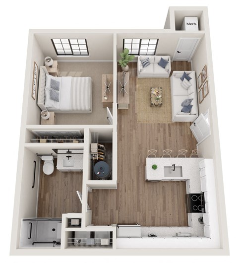 a 2 bedroom floor plan with a bathroom and a living room