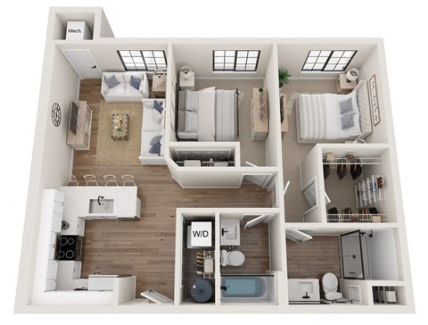 a 3 bedroom floor plan with a bathroom and a living room