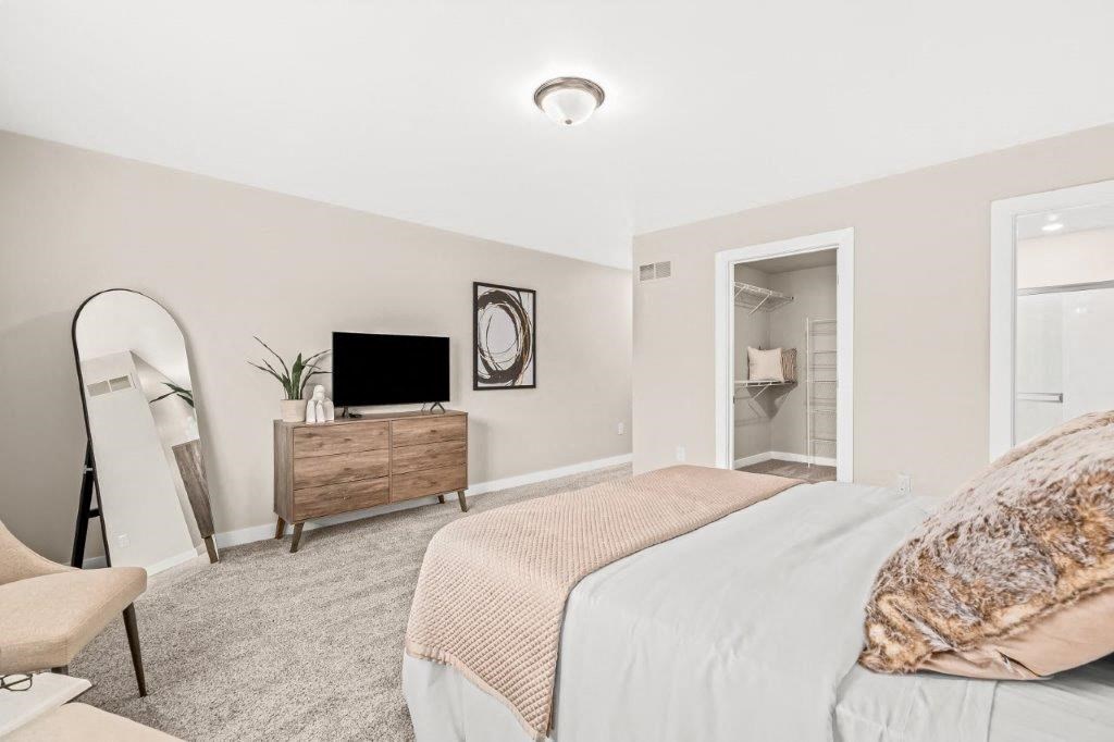 a bedroom with a bed and a tv in it