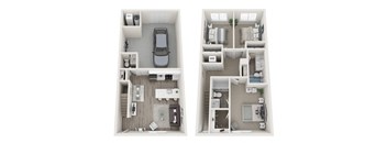 a stylized floor plan with a bedroom and a living room