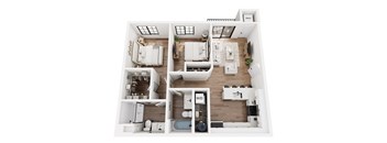a stylized floor plan of a 1 bedroom192 sq ft house