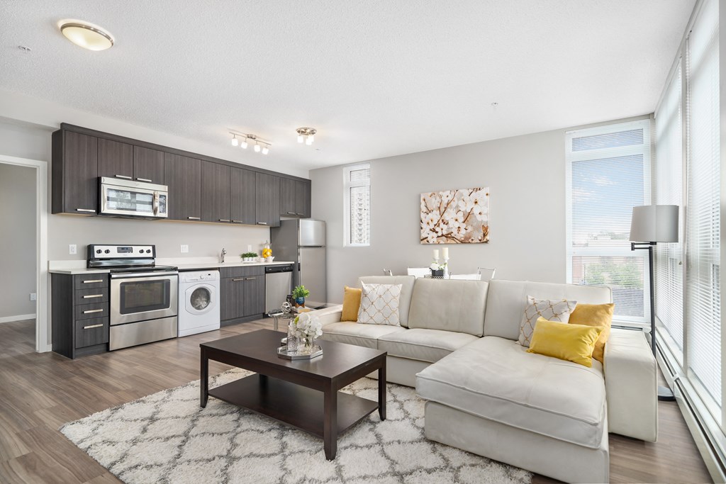 a living room with a couch and a coffee table