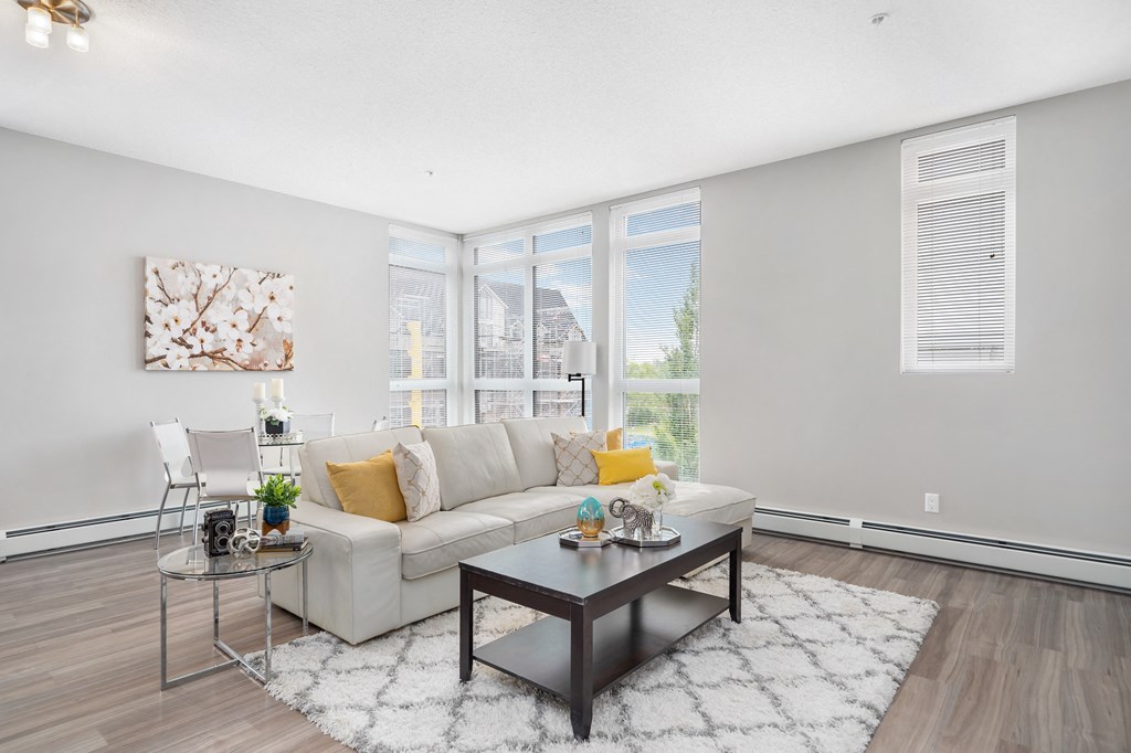 a living room with a couch and a coffee table