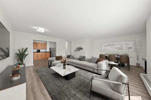 a living room with a couch and a coffee table
