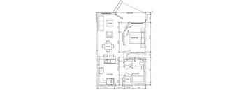 A floor plan of a house with labeled rooms such as bedroom, kitchen, and living room.