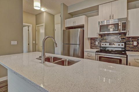 a kitchen with a sink and a counter top