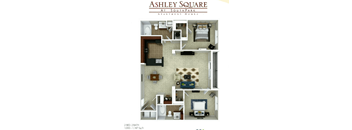 A floor plan of a 2 bedroom, 2 bath apartment at SouthPark Apartment Homes.