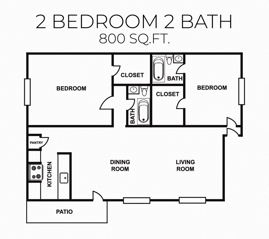 a floor plan of a two bedroom apartment with a closet and a living room