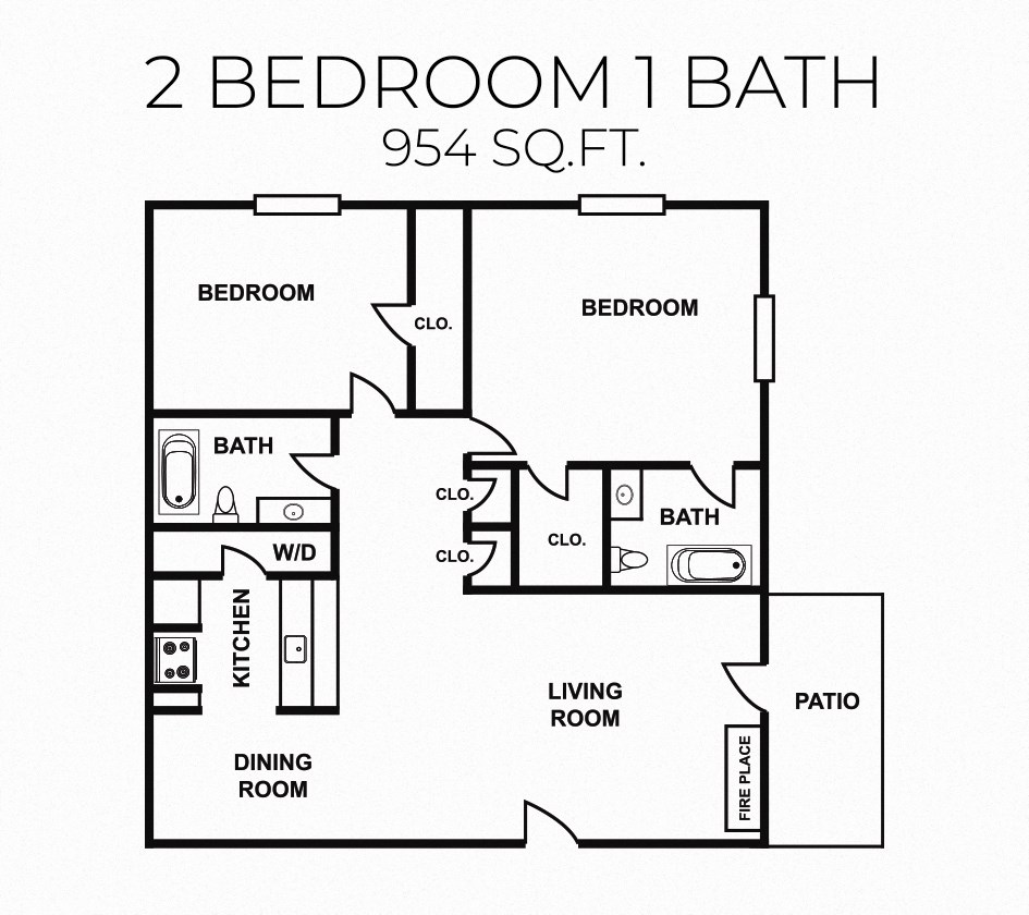 a floor plan of a two bedroom apartment with a bathroom and a living room
