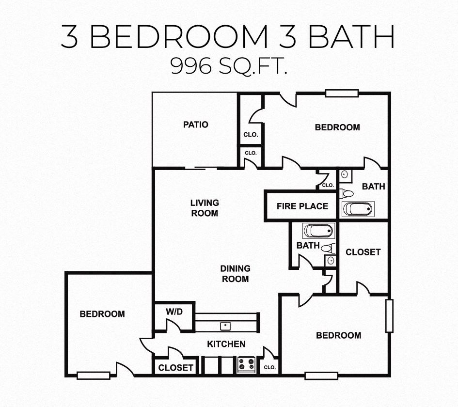 floor plan of the three bedroom bathroom floor plan at the crossings at