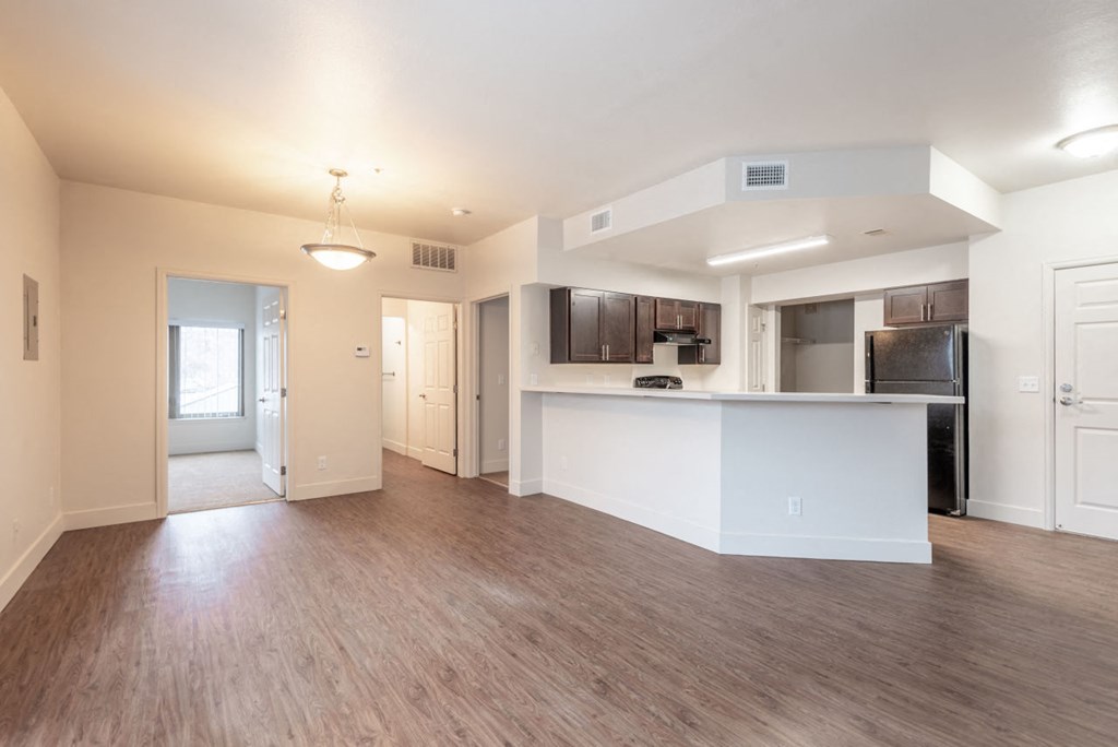View of kitchen from living room