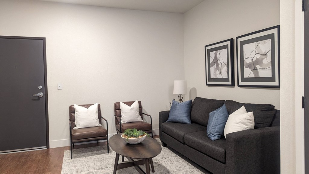 a living room with a couch and a coffee table