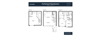 A floor plan for a 3-bedroom, 5-bathroom townhome by Avana.