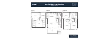 A floor plan for a 4-bedroom, 5-bathroom townhome is displayed.