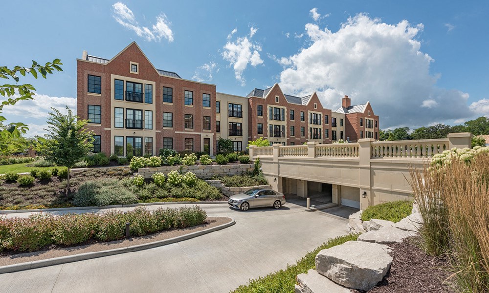 Kelmscott Park front drive and entrance to indoor resident parking