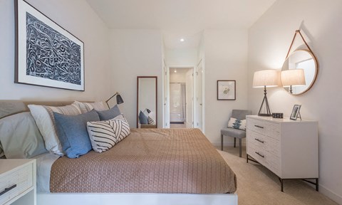 fully furnished apartment bedroom with modern decor