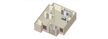 A 3D isometric view of a house with multiple rooms and windows.