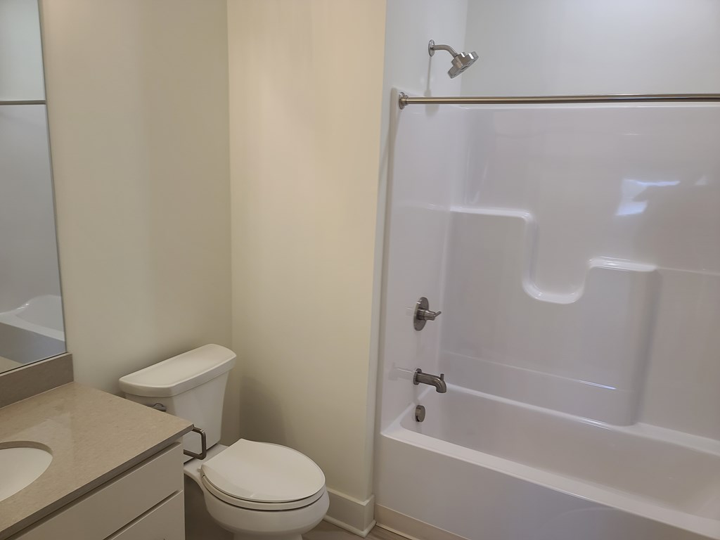 A white toilet sits next to a sink in a bathroom.
