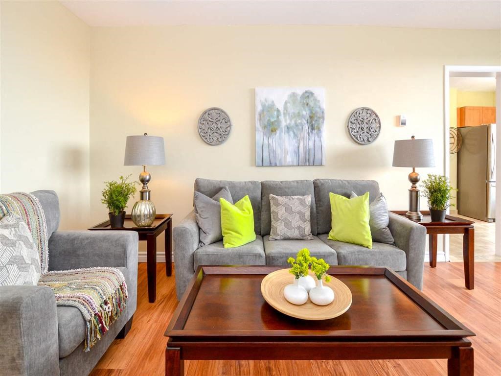 a living room with a couch and a coffee table