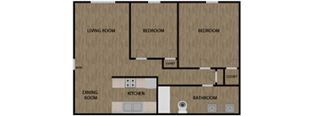 2BD 1BA Floor Plan at Villa Quixote Apartments, Escondido, 92025