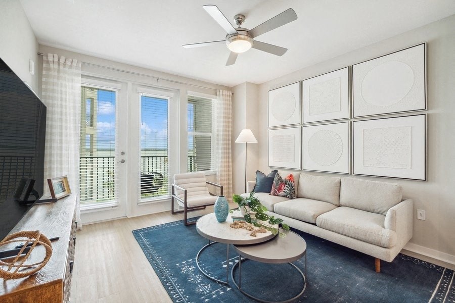 a living room with a couch and a coffee table