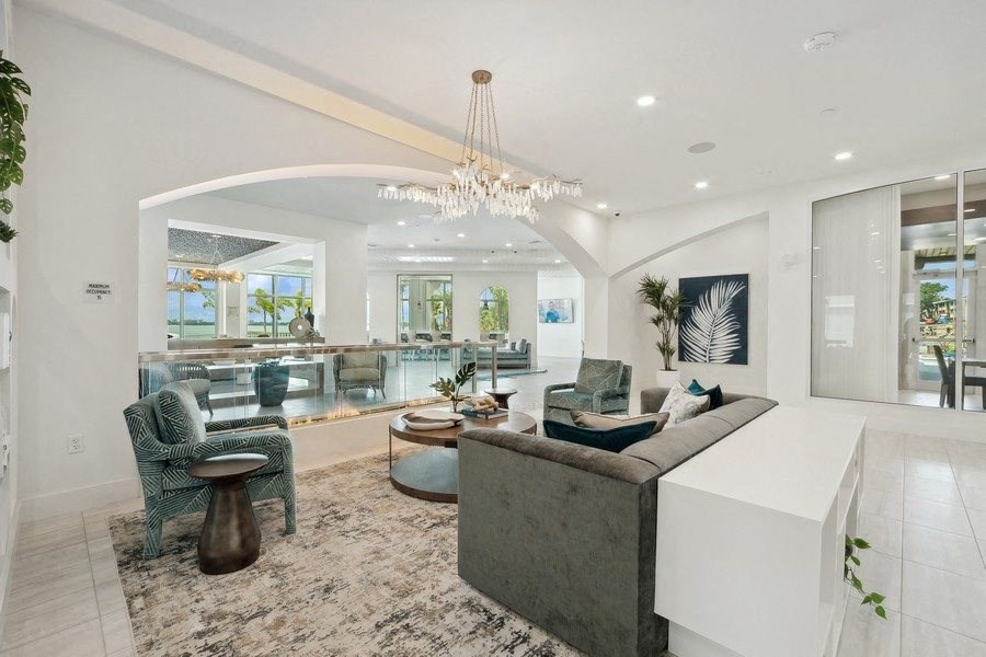 second floor resident lounge in clubhouse with seating