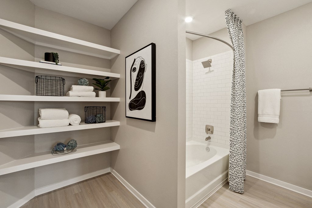 a bathroom with a shower and a bathtub