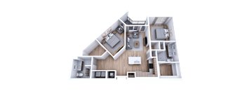 a 3d floor plan of a house with a bedroom and a living room