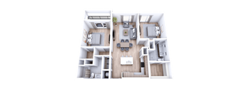 a 3d floor plan of a house with a bedroom and a living room