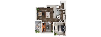a 2 bedroom house plan with a bedroom and a living room
