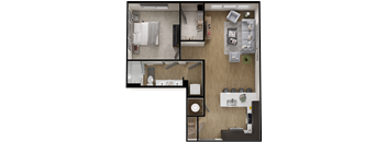 A modern bathroom with a toilet, sink, and mirror.
