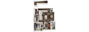 a 1 bedroom floor plan with a bathroom and a living room