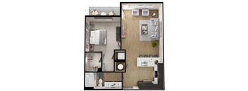 A series of images showing a modern, minimalist apartment layout.