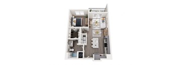 a stylized floor plan of a 1 bedroom 1 bath apartment