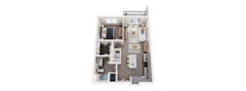 a 1 bedroom floorplan with a bathroom and a living room